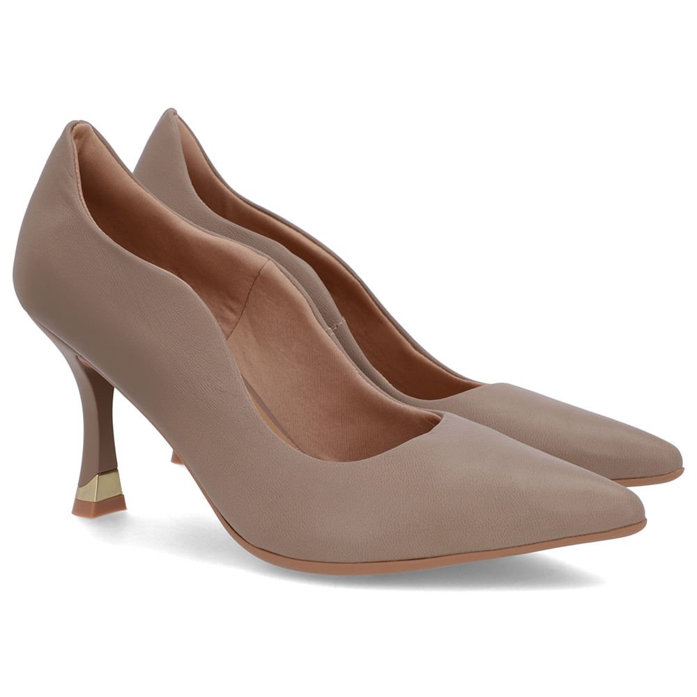 Scarpin Marrom Couro Bico Fino Detalhe Recorte Marrom 2