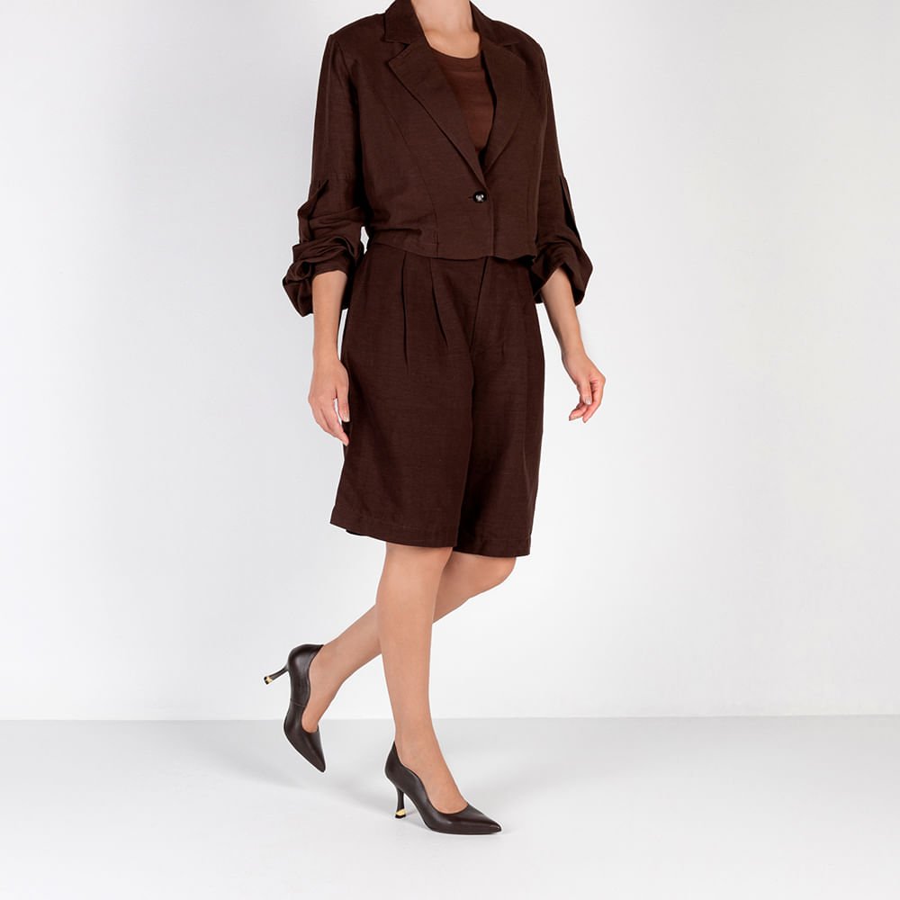 Scarpin Marrom Couro Bico Fino Detalhe Recorte Marrom 4