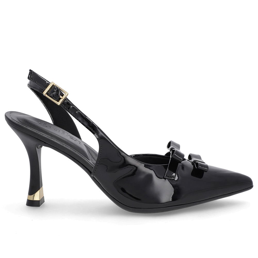 Slingback Preto Laço Verniz