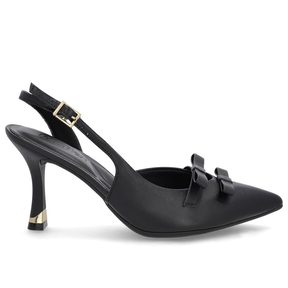 Slingback Preto Laço Couro