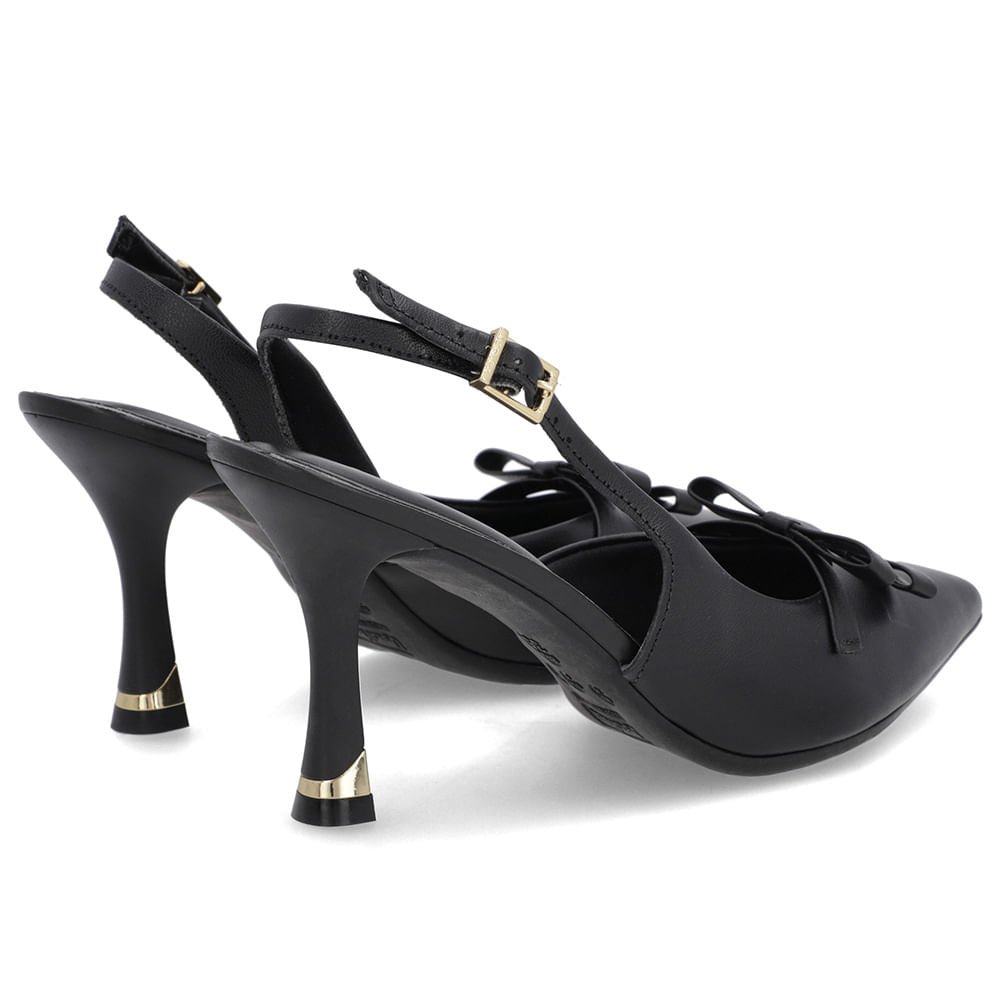 Slingback Preto Laço Couro Preto 3