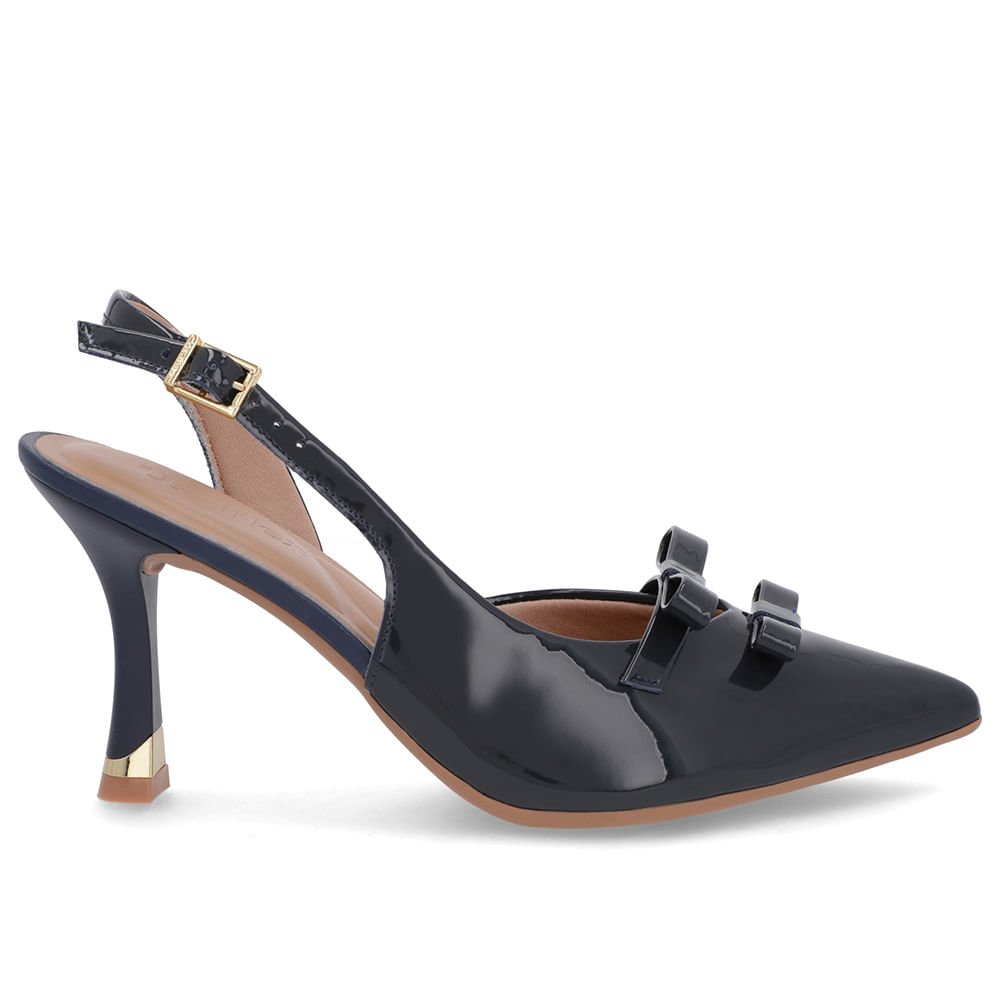 Slingback Azul Laço Verniz