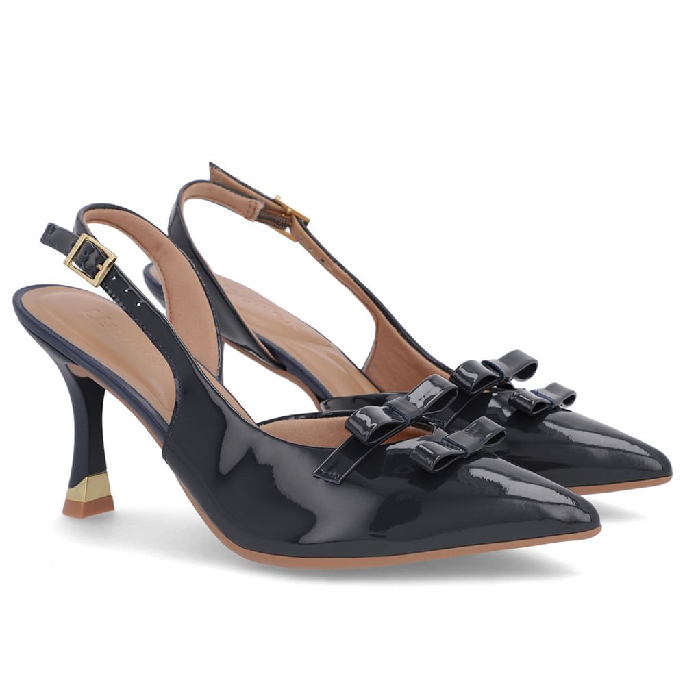 Slingback Azul Laço Verniz Azul 2