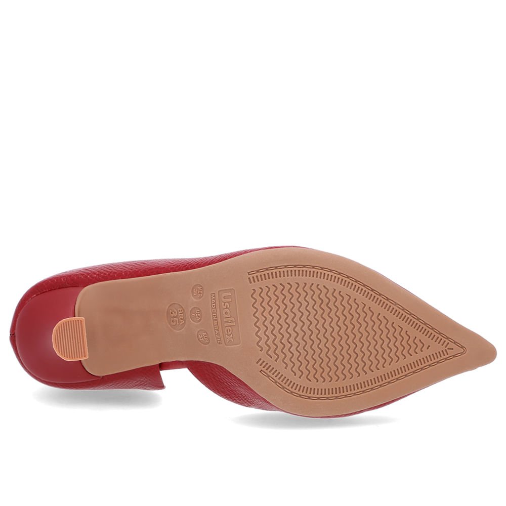 Scarpin Vermelho Couro Bico Fino Detalhe Salto Vermelho 5