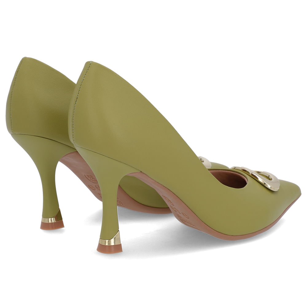Scarpin Verde Couro Bico Fino Detalhe Salto Verde 3