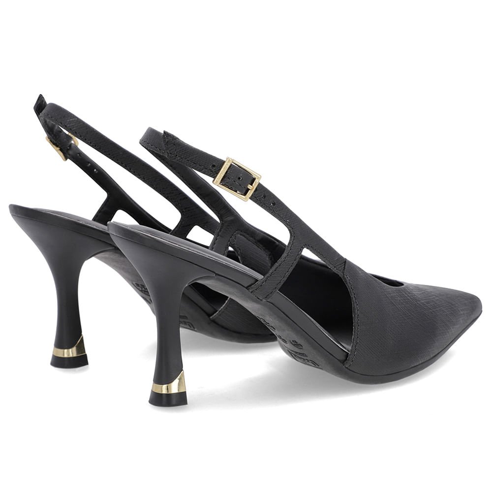 Slingback Preto Tira Lateral Couro Textura Preto 3