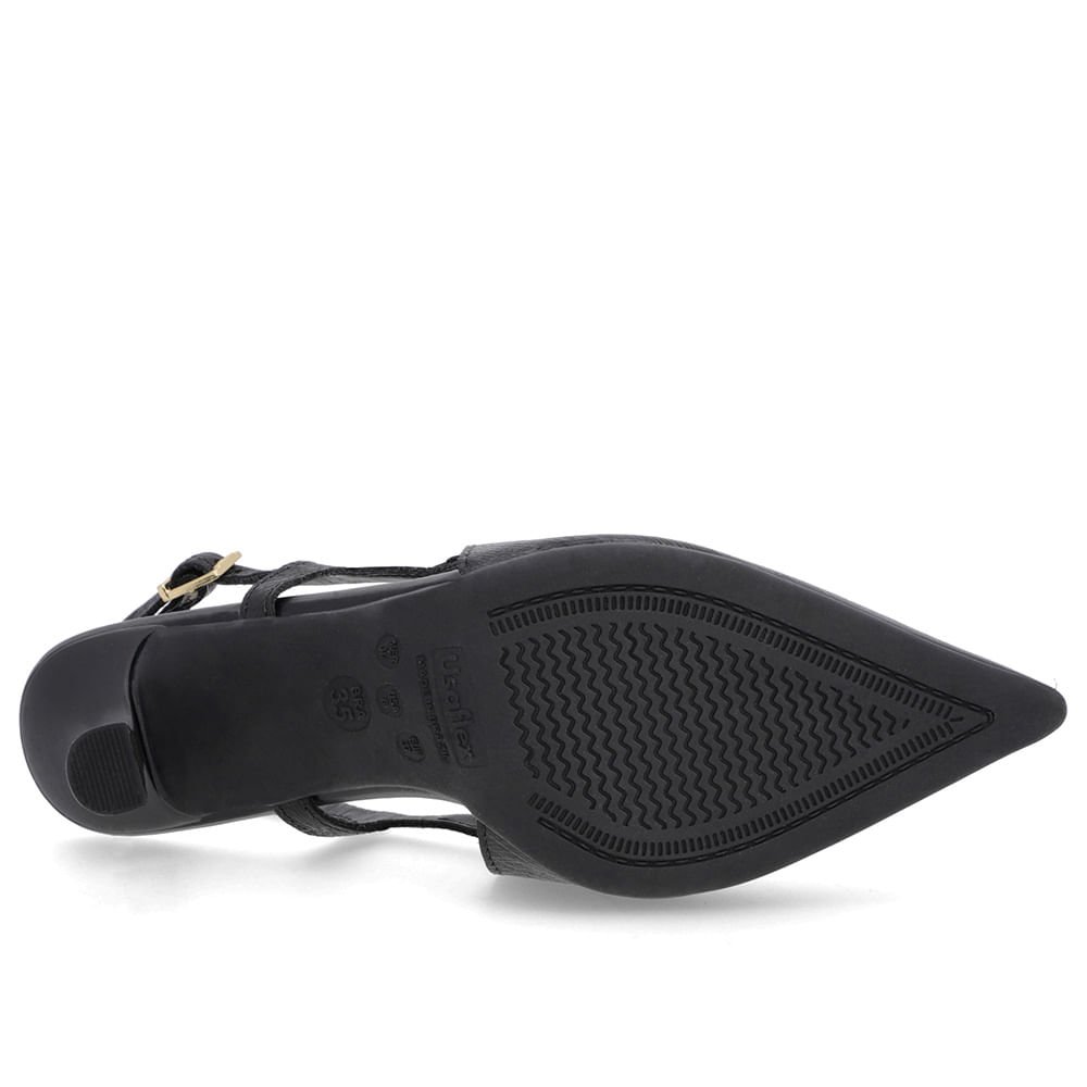 Slingback Preto Tira Lateral Couro Textura Preto 5
