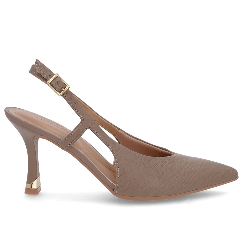 Slingback Marrom Tira Lateral Couro Textura