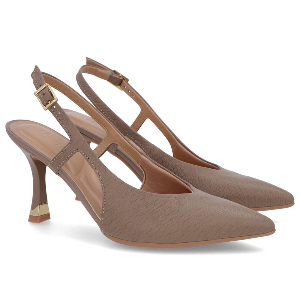 Slingback Marrom Tira Lateral Couro Textura Marrom 2