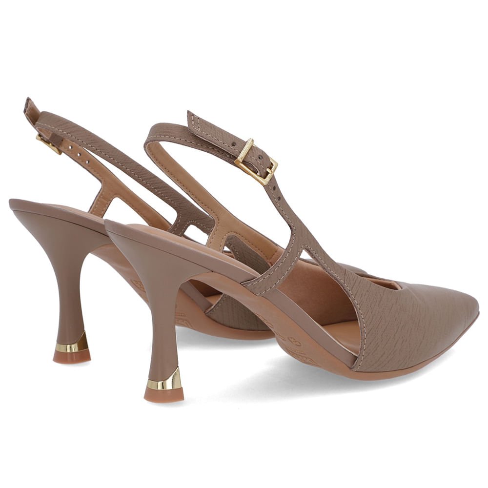 Slingback Marrom Tira Lateral Couro Textura Marrom 3