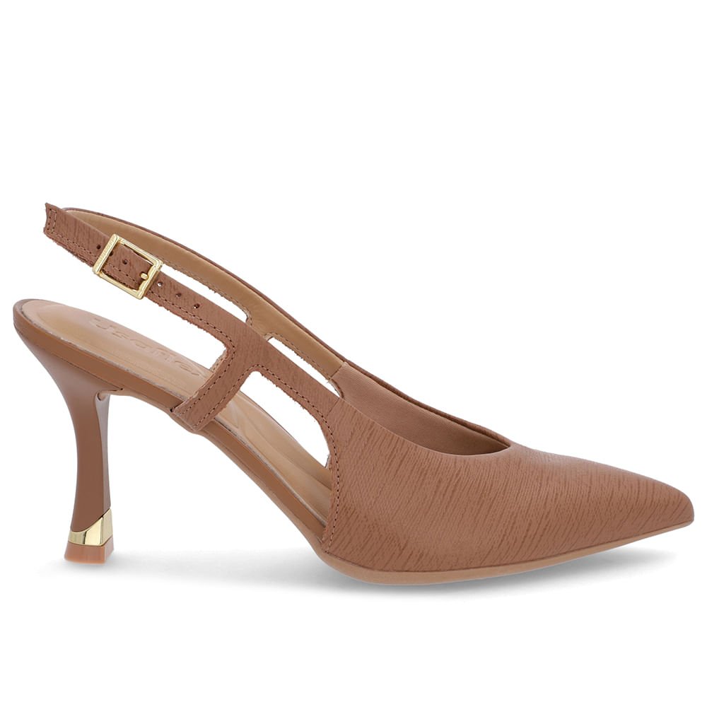 Slingback Marrom Tira Lateral Couro Textura Marrom 1