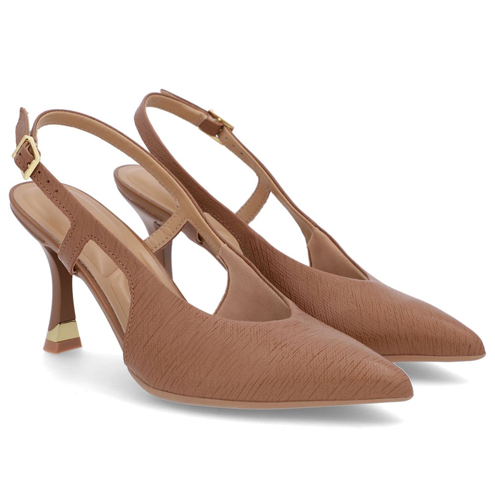 Slingback Marrom Tira Lateral Couro Textura Marrom 2