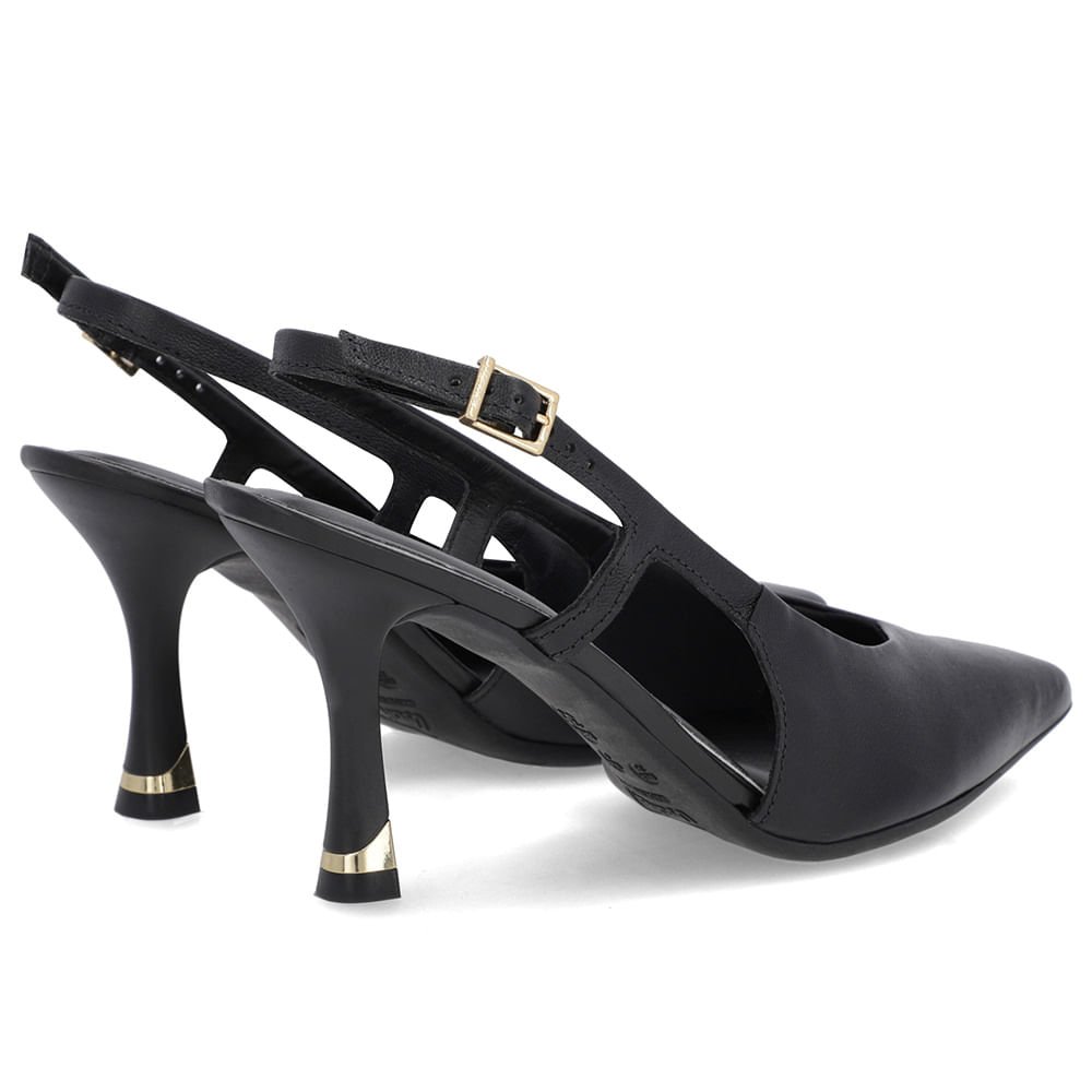 Slingback Preto Tira Lateral Couro Liso Preto 3