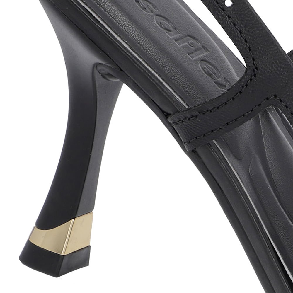 Slingback Preto Tira Lateral Couro Liso Preto 4