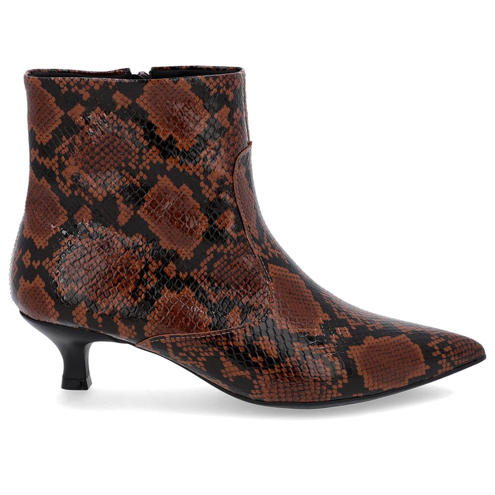 Bota Bico Fino Salto Kitten Animal Print Couro