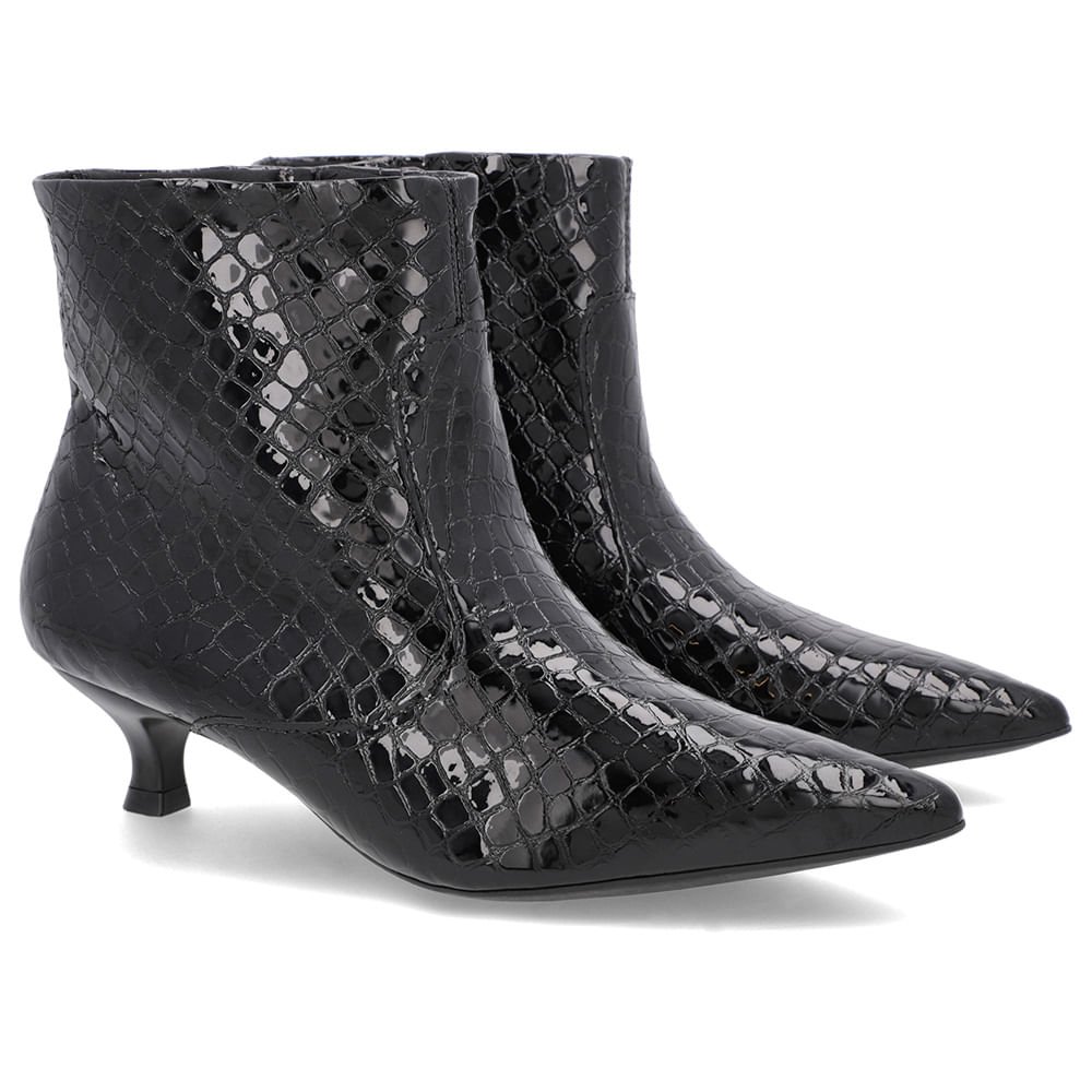 Bota Bico Fino Salto Kitten Preta Verniz Croco Preto 2