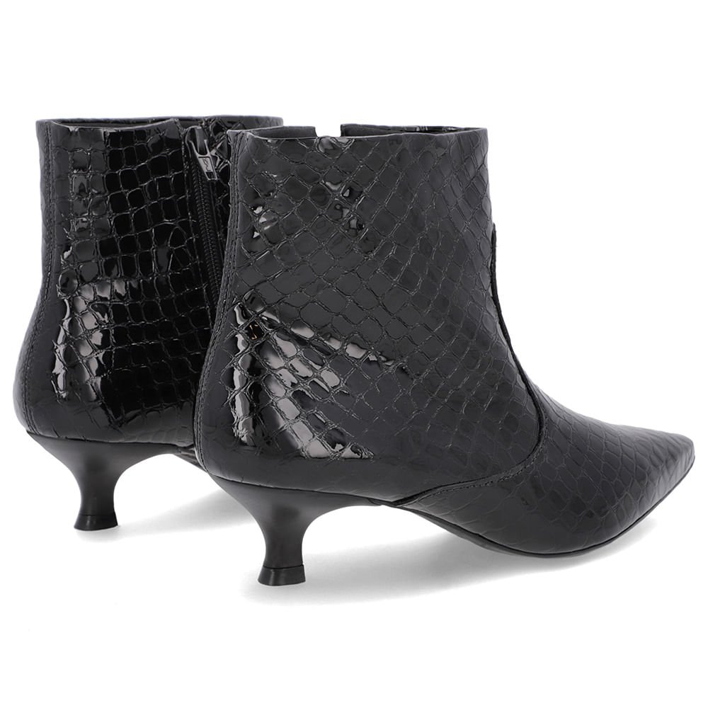Bota Bico Fino Salto Kitten Preta Verniz Croco Preto 3