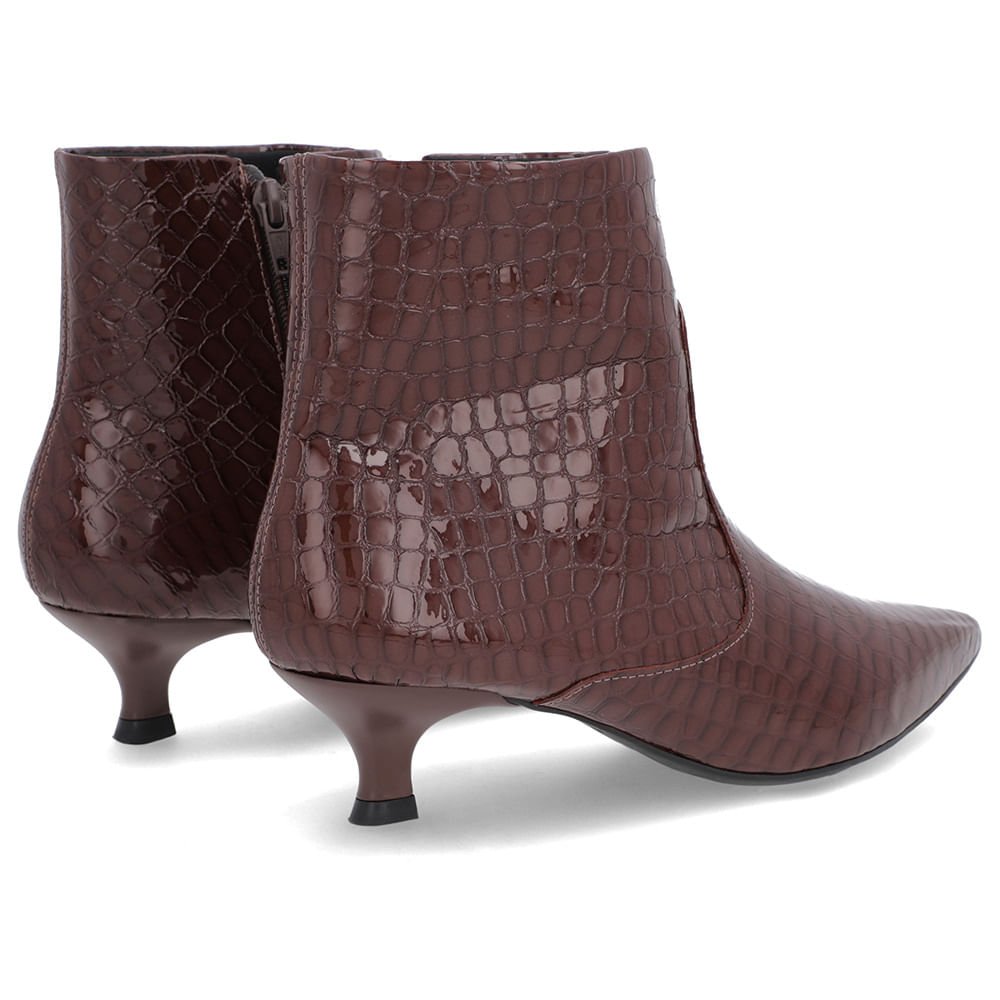 Bota Bico Fino Salto Kitten Marrom Verniz Croco Marrom 3