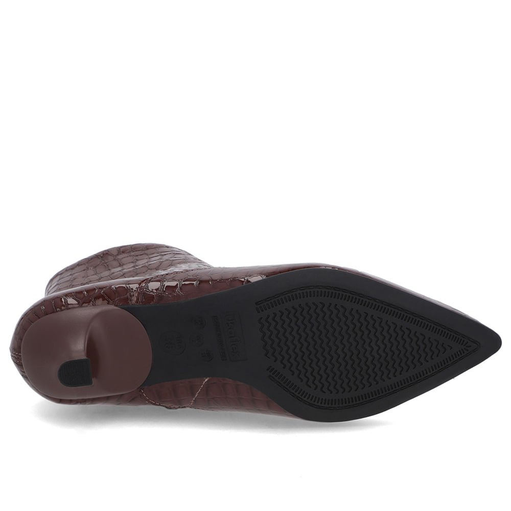 Bota Bico Fino Salto Kitten Marrom Verniz Croco Marrom 5