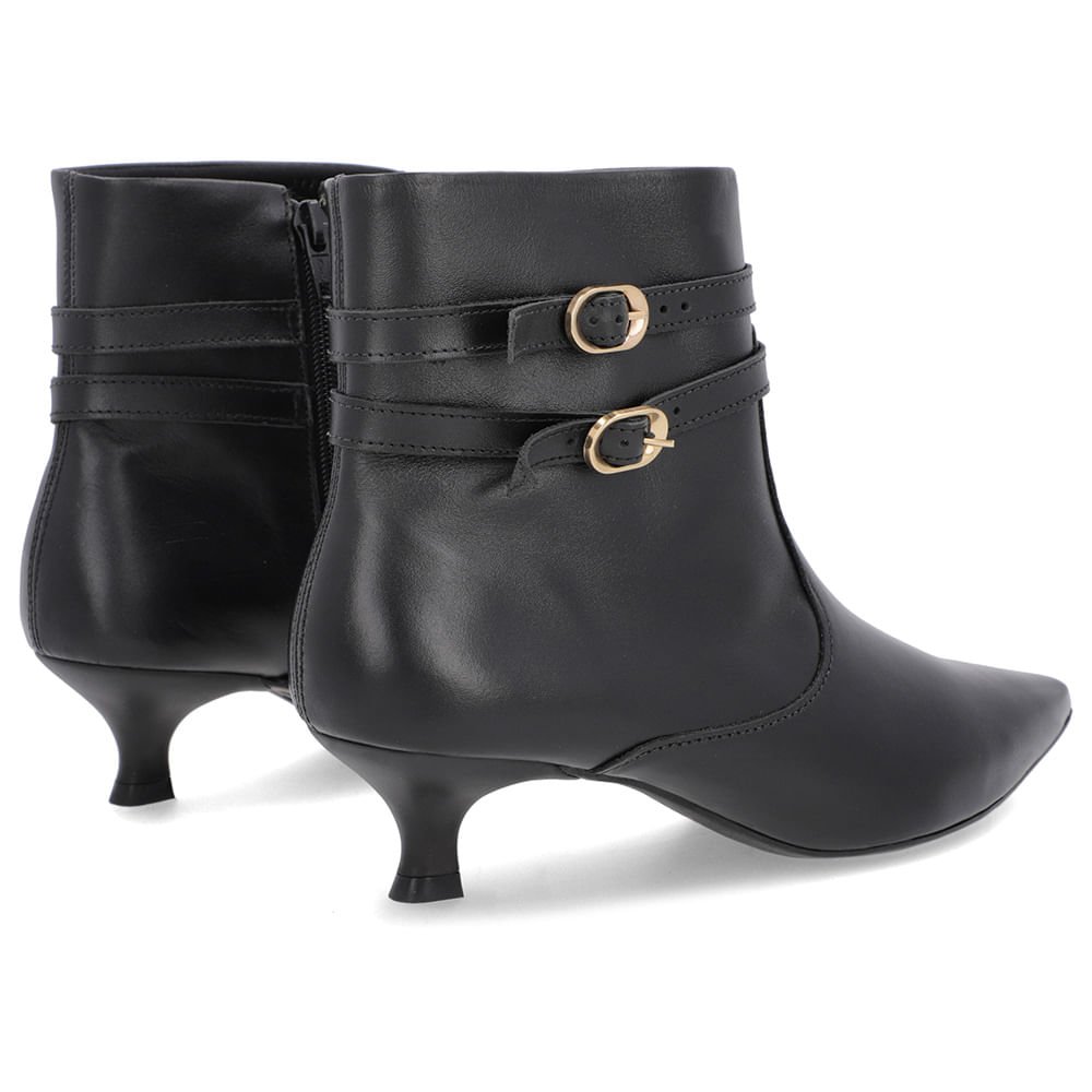 Bota Bico Fino Salto Kitten Preta Couro Tiras Preto 3