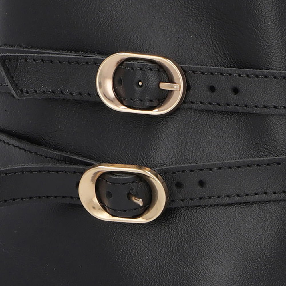 Bota Bico Fino Salto Kitten Preta Couro Tiras Preto 4