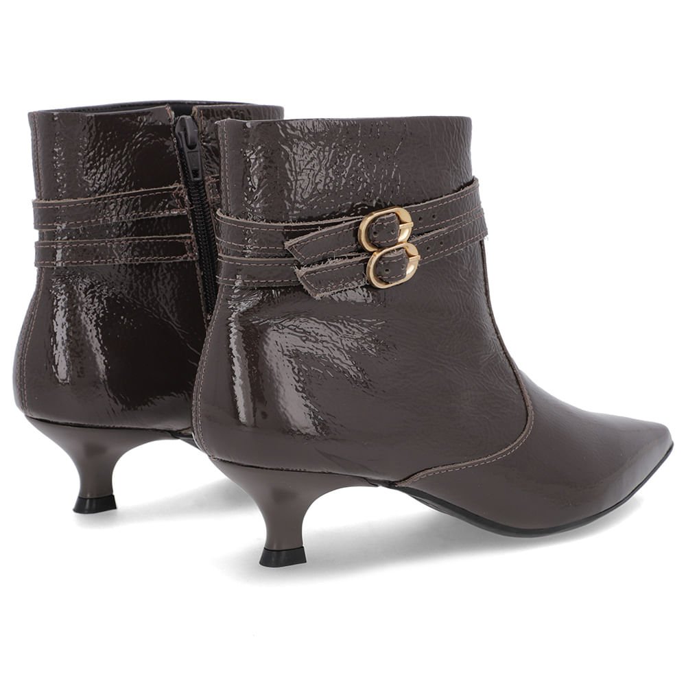 Bota Bico Fino Salto Kitten Marrom Verniz Tiras Marrom 3