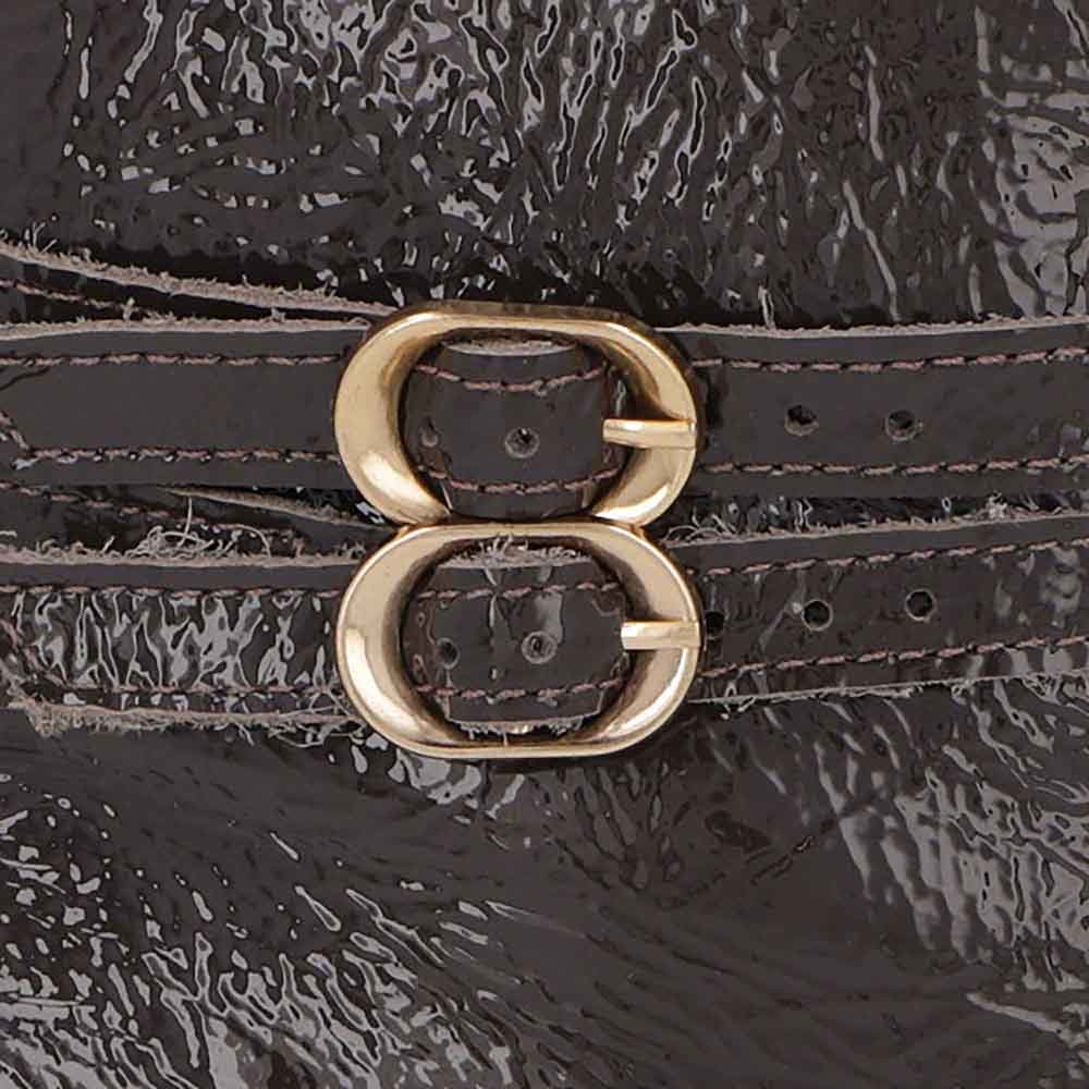 Bota Bico Fino Salto Kitten Marrom Verniz Tiras Marrom 4