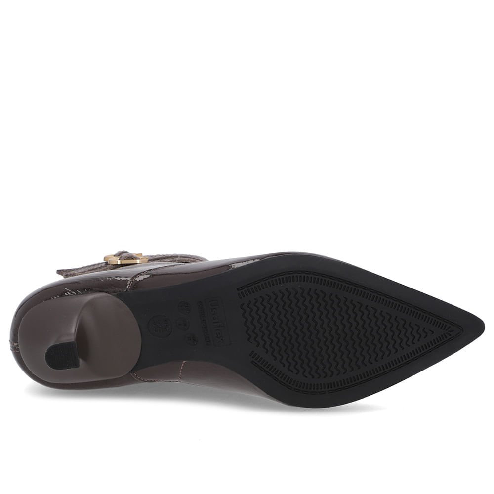 Bota Bico Fino Salto Kitten Marrom Verniz Tiras Marrom 5