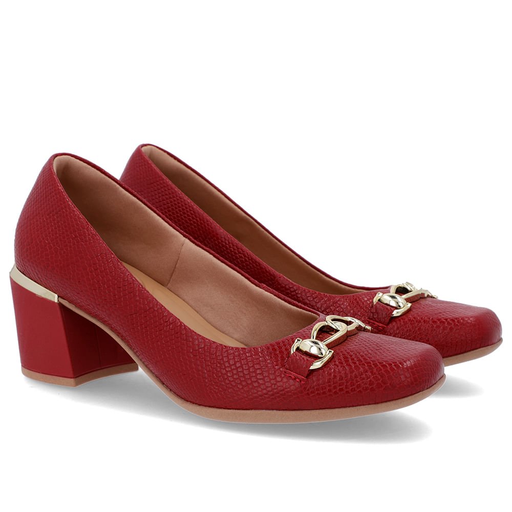 Scarpin Vermelho Couro Bico Quadrado Detalhe Salto Vermelho 2