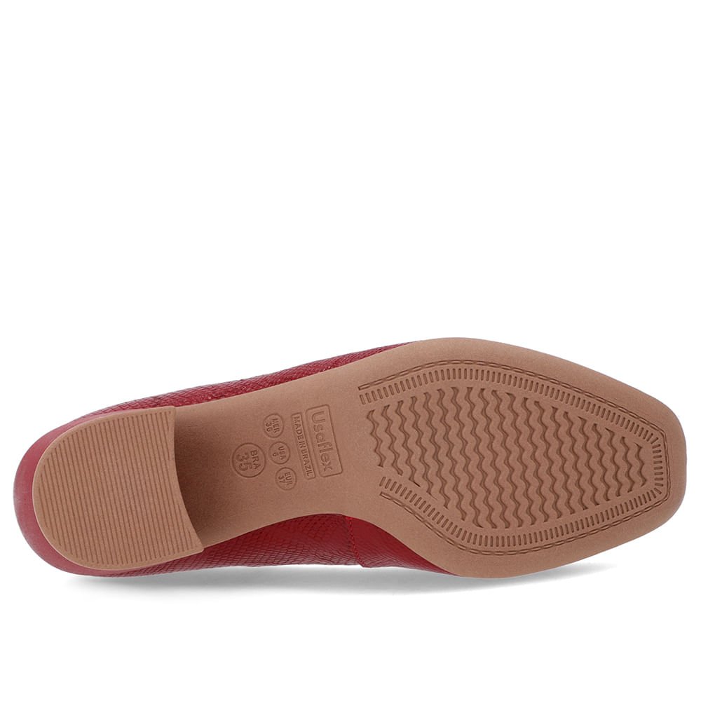 Scarpin Vermelho Couro Bico Quadrado Detalhe Salto Vermelho 5