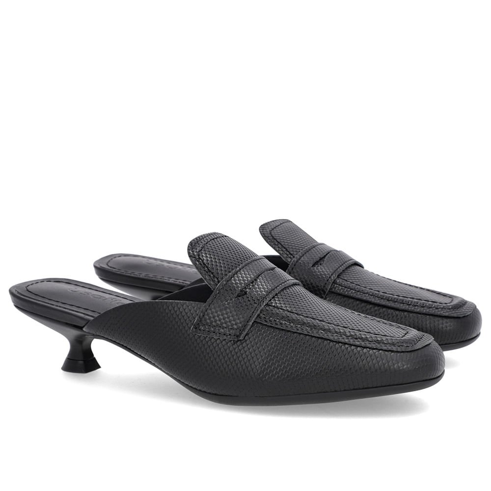 Mule Preta Couro Salto Kitten Preto 2