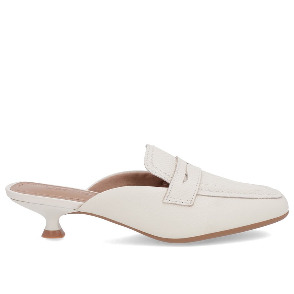 Mule Branca Marfim Couro Salto Kitten