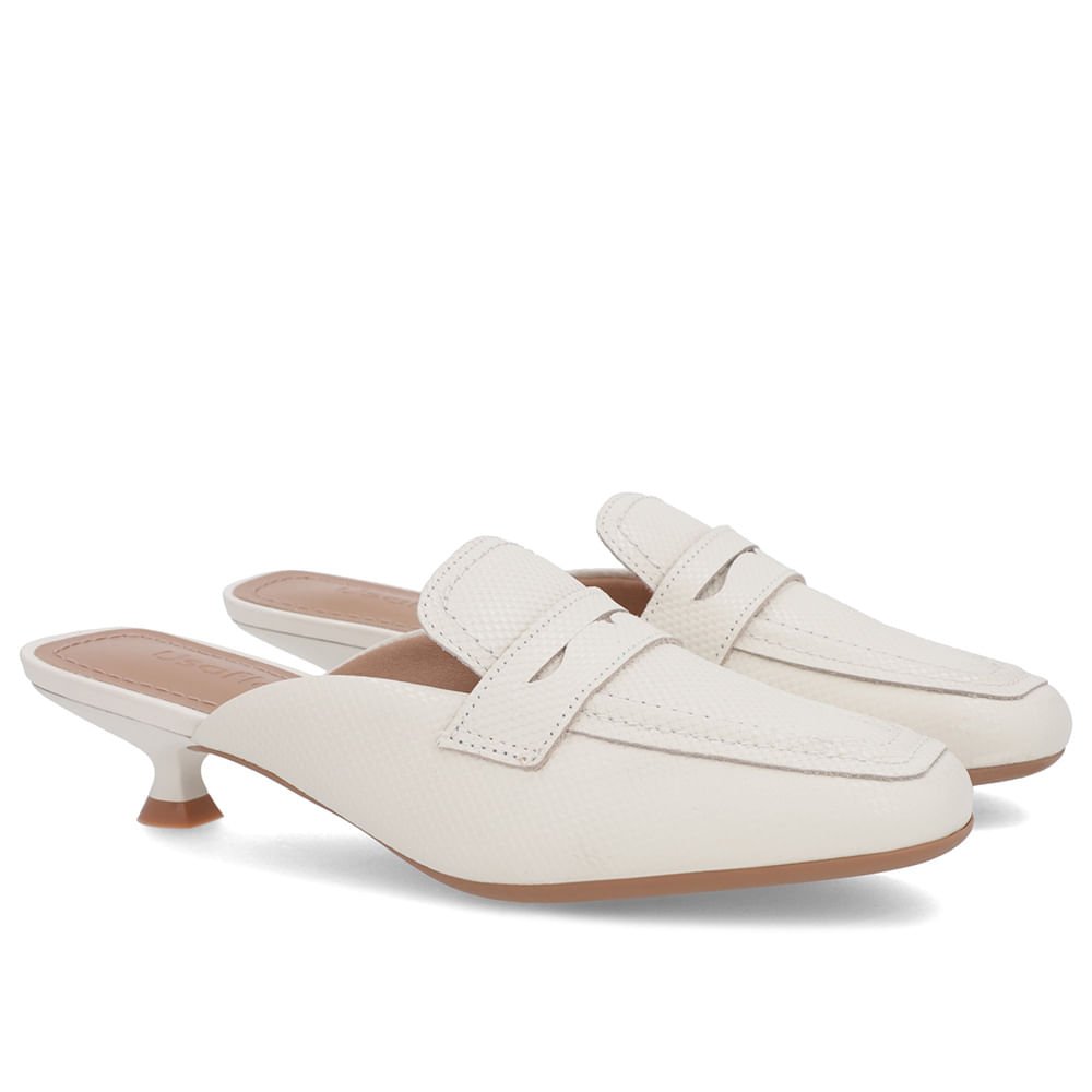 Mule Branca Marfim Couro Salto Kitten Branco 2
