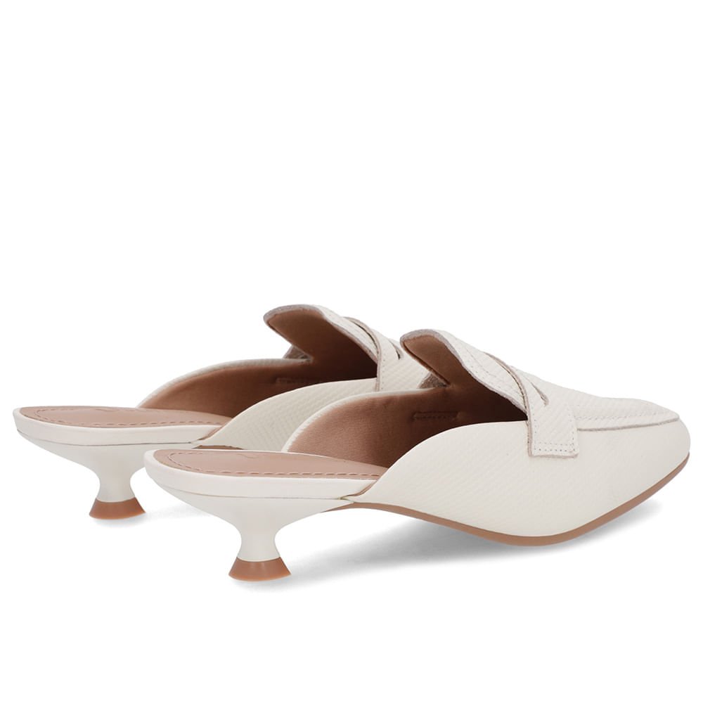 Mule Branca Marfim Couro Salto Kitten Branco 3