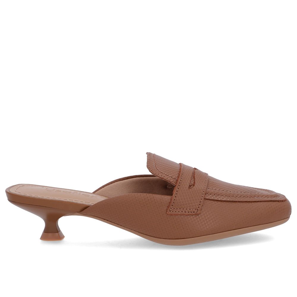 Mule Marrom Couro Salto Kitten