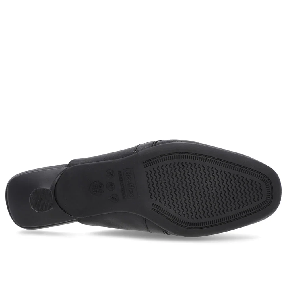 Mule Preta Couro Salto Kitten Fivela Preto 5