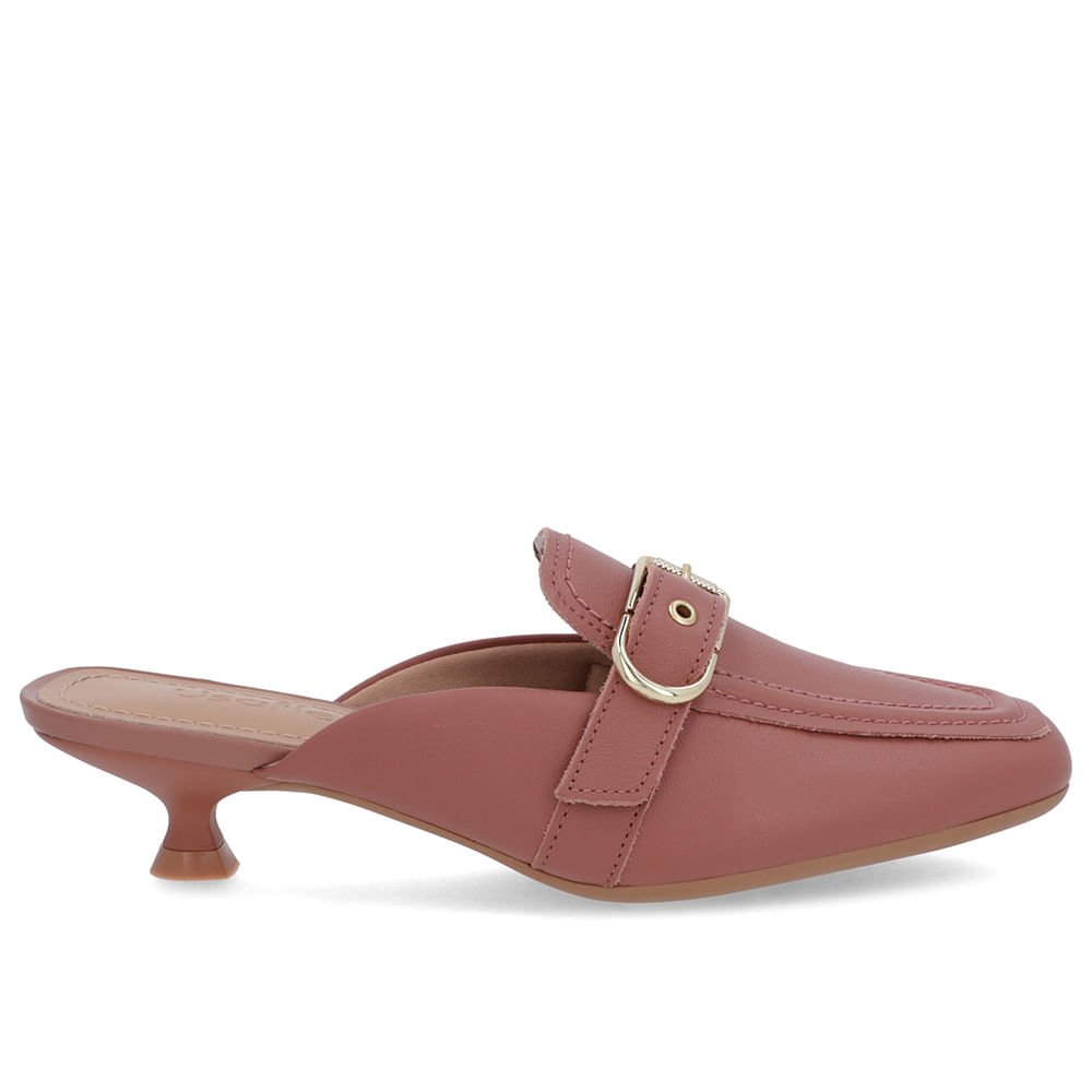 Mule Rosa Couro Salto Kitten Fivela