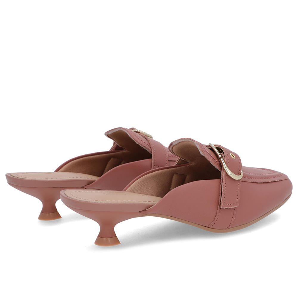 Mule Rosa Couro Salto Kitten Fivela Rosa 3