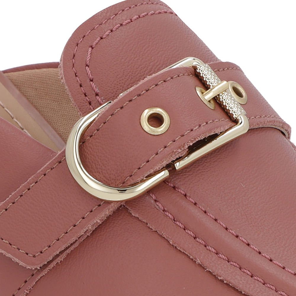 Mule Rosa Couro Salto Kitten Fivela Rosa 4