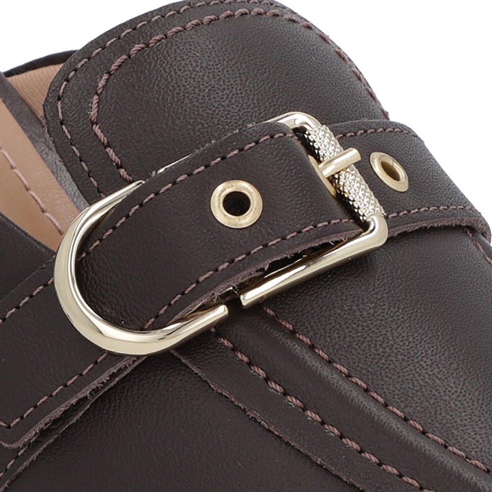 Mule Marrom Couro Salto Kitten Fivela Marrom 4