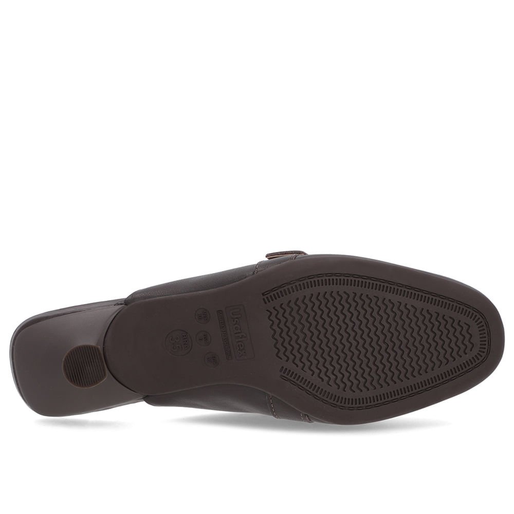 Mule Marrom Couro Salto Kitten Fivela Marrom 5