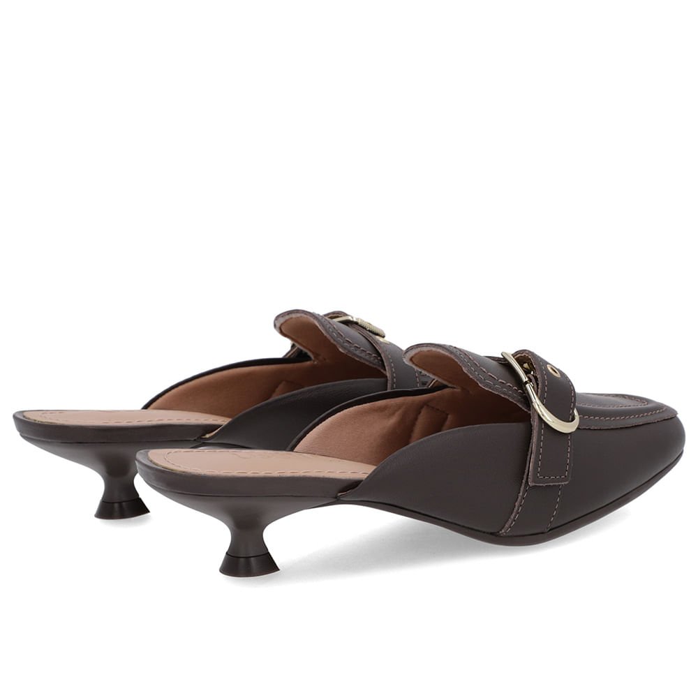 Mule Marrom Couro Salto Kitten Fivela Marrom 3