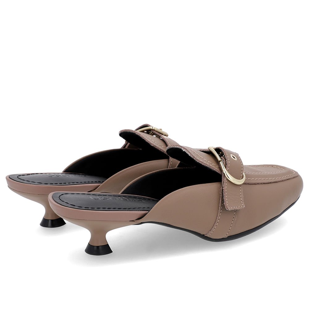 Mule Marrom Claro Couro Salto Kitten Fivela Marrom 3