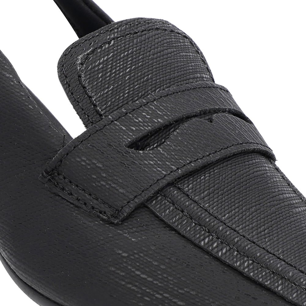 Slingback Preto Tira Calcanhar Couro Textura Preto 4