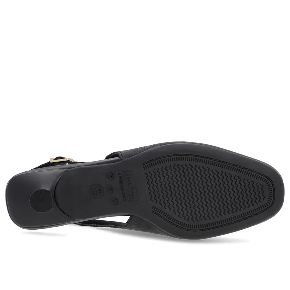 Slingback Preto Tira Calcanhar Couro Textura Preto 5