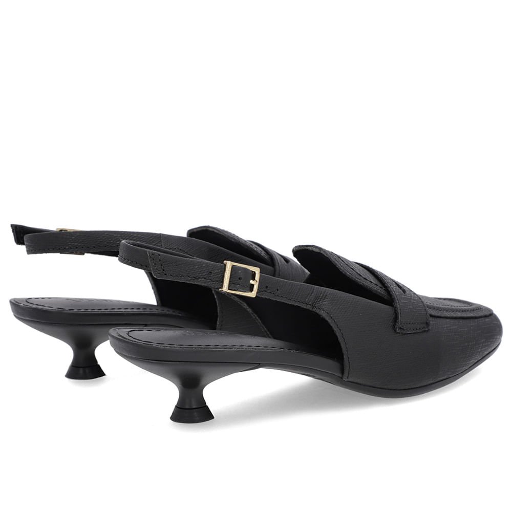 Slingback Preto Tira Calcanhar Couro Textura Preto 3