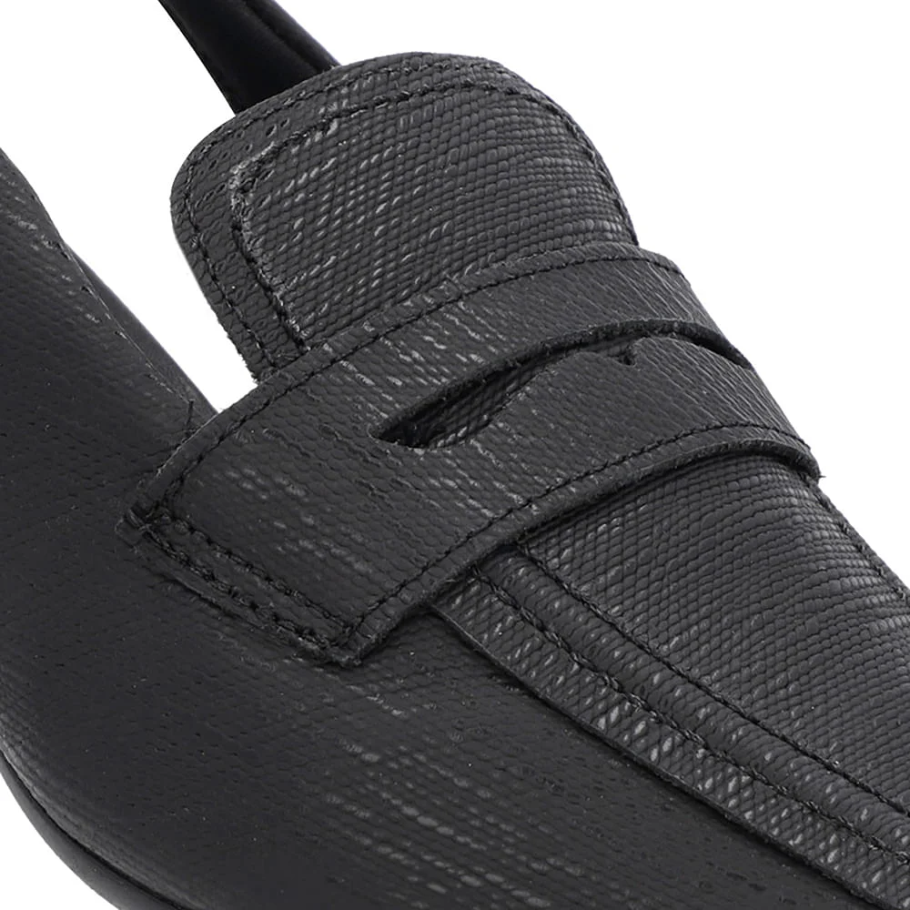 Slingback Preto Tira Calcanhar Couro Textura Preto 4