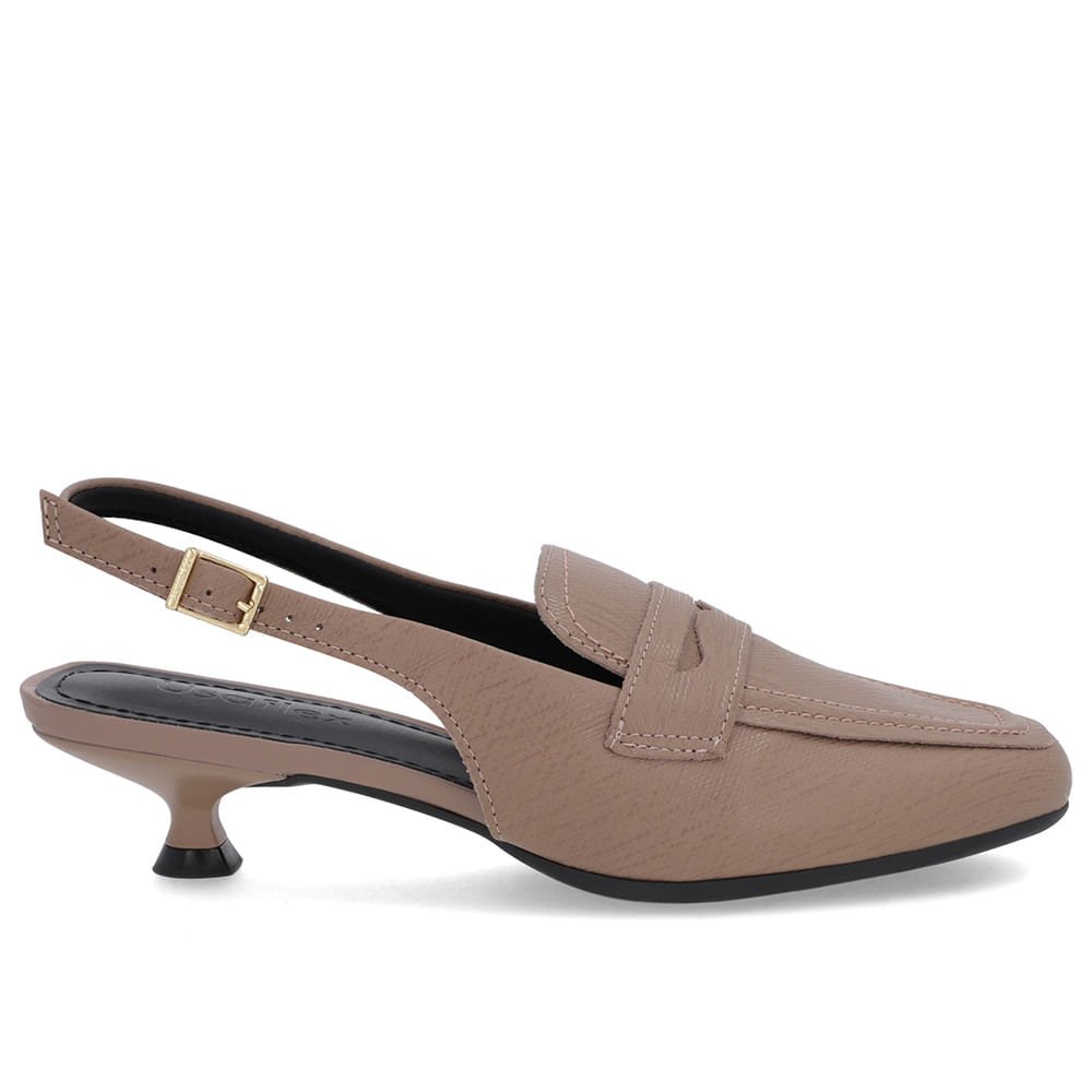 Slingback Marrom Tira Calcanhar Couro Textura