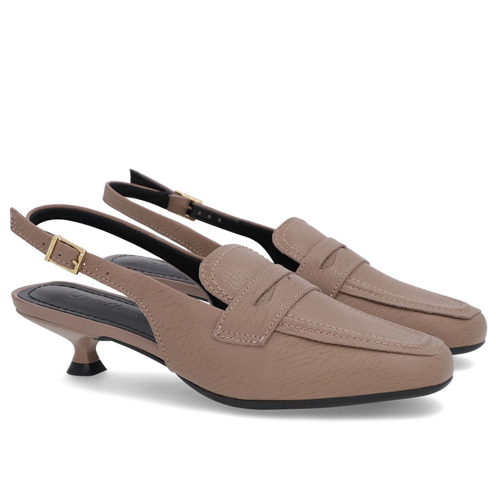 Slingback Marrom Tira Calcanhar Couro Textura Marrom 2