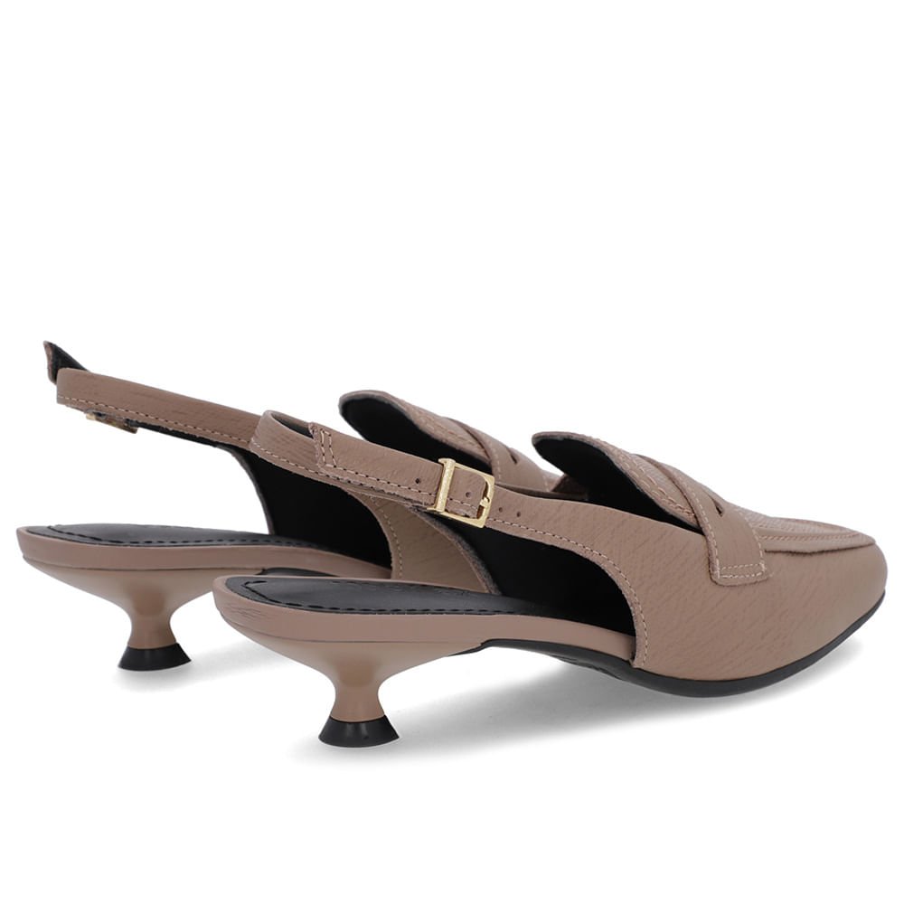 Slingback Marrom Tira Calcanhar Couro Textura Marrom 3